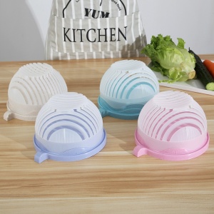 Bol Feliator pentru Salata, Flippy, Castron Multifunctional pentru Legume si Fructe, pentru Spalat si Taiat Legumele, cu Scurgere si Tocator, Ergonomic, Protectie pentru Maini, 21x18.5x11.5 cm, Roz - Img 9