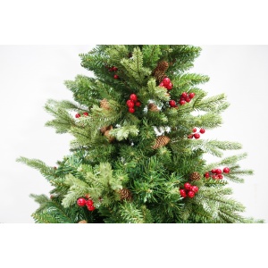 Brad artificial de Craciun bogat, decorat cu conuri pin rosii, inaltime 180 cm, 774 ramuri, Flippy, verde, suport metalic inclus - Img 4