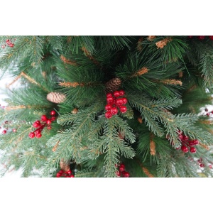 Brad Artificial de Craciun Bogat, Decorat cu Conuri Pin Rosii, pentru Interior/Exterior, Inaltime 120 cm, Flippy, Verde, suport metalic inclus - Img 2