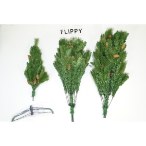Brad artificial de Craciun, Decorat cu conuri de pin, pentru interior/exterior, inaltime 210 cm, diametru 114 cm, 1057 ramuri, Flippy, verde, suport metalic inclus - Img 2