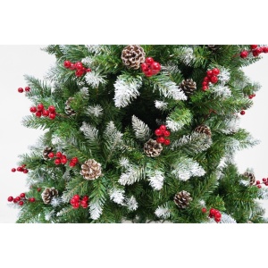 Brad artificial de Craciun nins, decorat cu conuri pin rosii, inaltime 150 cm, diametru 83 cm, 319 ramuri, Flippy, verde, suport metalic inclus - Img 3