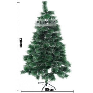 Brad artificial de Craciun tip pin inzapezit, inaltime 210 cm, diametru 115 cm, 350 ramuri cu ace 3D 12 cm, Flippy, verde cu varfuri ninse, suport metalic inclus - Img 4