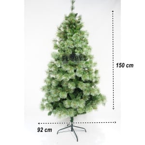 Brad artificial de Craciun tip pin, pentru interior/exterior, inaltime 150 cm, diametru 92 cm, 400 ramuri, Flippy, verde, suport metalic inclus - Img 4