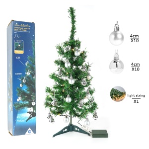 Brad Artificial Impodobit, 60 cm, suport plastic cu instalatie luminoasa 20 LED alb cald + 20 globuri argintii incluse, Flippy - Img 3