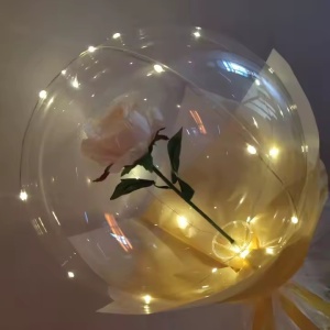Buchet Decorativ, Flippy, Trandafir in Balon cu Lumini Led, Diametru 35 cm, 2 x Baterii AA (neincluse), Sampanie - Img 4