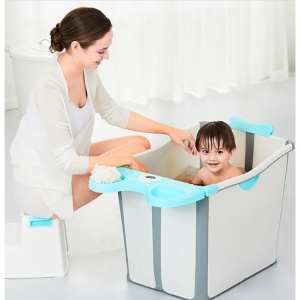 Cada Pliabila pentru Baie, Flippy, din PP+TPE, pentru Copii +6 Luni, Model Ursulet, Scaun de Interior, Detasabil, 82 x 50 x 54 cm, Albastru - Img 3