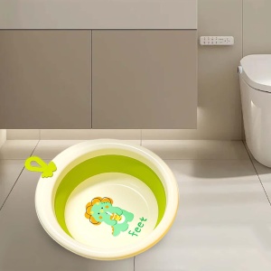 Cada Pliabila pentru Baie pentru Copii, Flippy, Cadita pentru Bebelusi, Model Rotund cu Dinozaur, Verde, 30x30x3.7 cm, 4L - Img 3