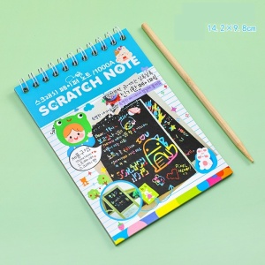 Caiet cu fise razuibile Flippy, DIY Magic Scratch, 12 File, Curcubeu, Creion din Lemn, Cartonase negre, 14.2 x 9.8 cm, Baby Blue - Img 2