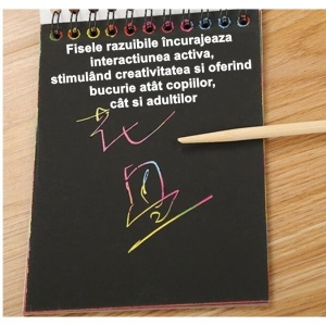 Caiet cu fise razuibile Flippy, DIY Magic Scratch, 12 File, Curcubeu, Creion din Lemn, Cartonase negre, 26 x 19 cm, Multicolor - Img 4