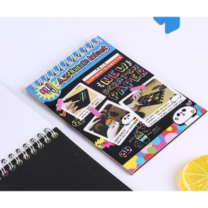 Caiet cu fise razuibile Flippy, DIY Magic Scratch, 12 File, Curcubeu, Creion din Lemn, Cartonase negre, A6, Multicolor - Img 1