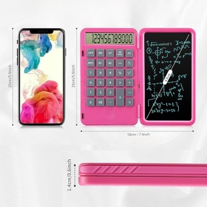 Calculator de Mana Reincarcabil cu Tabla de Scris, Flippy, Calculator Portabil, Ecran LCD, Afisaj cu 12 Cifre, Ecran de 15 cm, Culoare Roz - Img 3