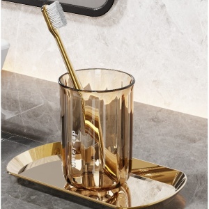 Cana de Apa pentru Clatit, Flippy, pentru Periuta de Dinti, 200 ml, 10.4 x 7.3 cm, Maro Transparent - Img 2