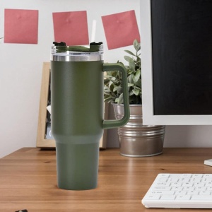 Cana Termos din Plastic, Flippy, pentru Bauturi Calde si Reci, cu Maner, 9.9x9.9x27 cm, Verde Army - Img 6
