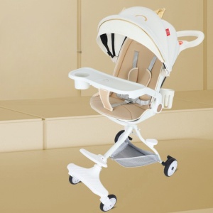 Carucior Sport Flippy 3in1, 6-36 Luni, Reversibil, Pliabil, Tavita pentru Masa, Pozitie de Somn, Centura de Siguranta, Roti 360, Suport Pahar, Copertina pentru Soare, 33x66x85cm, Alb Model Pisica - Img 2