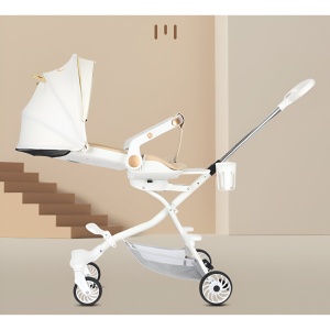 Carucior Sport Flippy 3in1, 6-36 Luni, Reversibil, Pliabil, Tavita pentru Masa, Pozitie de Somn, Centura de Siguranta, Roti 360, Suport Pahar, Copertina pentru Soare, 33x66x85cm, Alb Model Pisica - Img 12