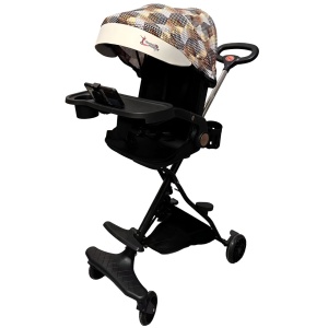 Carucior Sport Flippy 3in1, 6-36 Luni, Reversibil, Pliabil, Tavita pentru Masa, Pozitie de Somn, Centura de Siguranta, Roti 360, Suport Pahar, Copertina pentru Soare, 32x63x95cm, Maro Model Carouri - Img 1