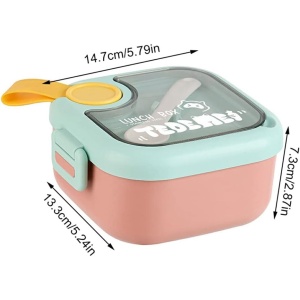 Caserola pentru copii Flippy, lunch box, 750 ml, doua boluri, lingura, foarfeca din plastic, rezistenta la scurgeri, Roz - Img 8