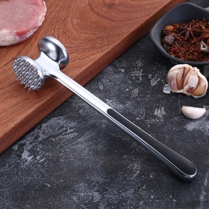 Ciocan pentru snitele si carne Flippy, din aliaj de zinc, maner antialunecare, doua capete, 22 cm, argintiu - Img 9