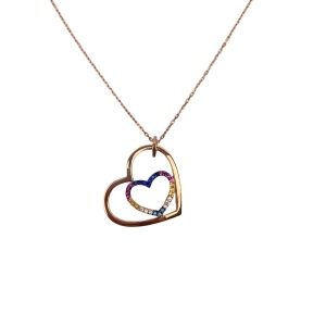 Colier din Argint 925, Inima Placata cu Aur Roz cu Zirconii Multicolore 40 cm - Img 1