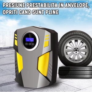 Compresor Auto Portabil cu Lanterna si Afisaj Electornic Flippy, DC 12V, 120W, 35L/min, Cablu de alimentare 3m, Pompa Biciclete, Moto, Mingi, Saltele, Max 10.3bar, lumina LED, Negru - Img 6