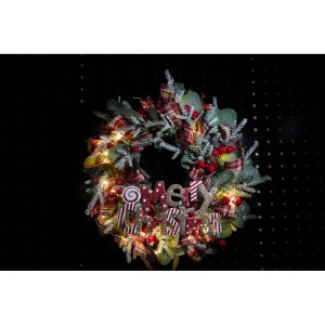 Coronita de Craciun pentru usa, Multicolor, 40 cm, PVC, Artificiala, Decorata, cu LED, Interior/Exterior, Flippy - Img 7