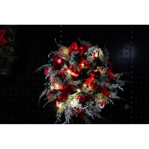 Coronita de Craciun pentru usa, Rosu/Verde, 40 cm, PVC, Artificiala, Decorata, cu LED, Interior/Exterior, Flippy - Img 7