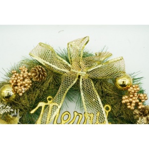 Coronita de Craciun pentru usa, Verde-Auriu, 40 cm, PVC, Artificiala, Decorata, Interior/Exterior, Flippy - Img 6