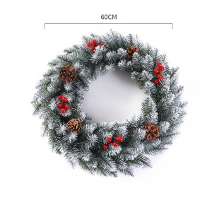 Coronita pentru Craciun Flippy, 60 cm, din brad artificial, decorata cu conuri si merisoare, Alb/Verde - Img 2