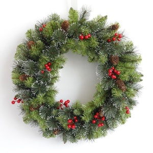 Coronita pentru Craciun Flippy, 60 cm, din brad artificial, decorata cu conuri si merisoare, Verde - Img 3