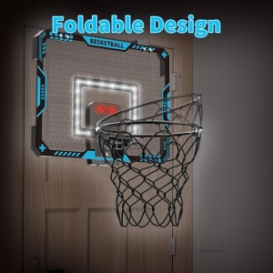 Cos de Baschet pentru Copii, Flippy, cu Tablou de Bord Electronic, Minge, Pompa, 2 Moduri, Interior/Exterior, Inel Metalic si Rabatabil cu Arc, Luminos, 41x31x5 cm, Multicolor - Img 3