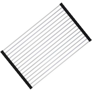 Covoras de Scurgere pentru Chiuveta Bucatarie, din Otel Inoxidabil, Suport Chiuveta, Pliabil, Antiderapant, Usor de Curatat si de Depozitat, 47x36 cm, 18 Tuburi, Negru