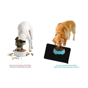 Covoras din silicon pentru animale Flippy, pentru bol de apa si mancare, antiderapant, margini ridicate pentru a mentine apa, 48.5x30 cm, Negru - Img 3