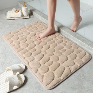 Covoras pentru Baie Antiderapant, Flippy, Uscare Rapida, Model 3D Piatra, 40x60 cm, Bej - Img 2