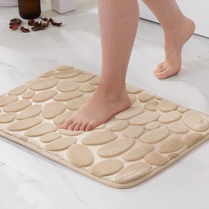Covoras pentru Baie Antiderapant, Flippy, Uscare Rapida, Model 3D Piatra, 40x60 cm, Bej - Img 12