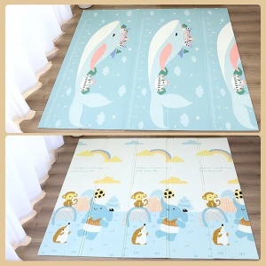 Covoras pentru Copii, Flippy, cu 2 Fete, Model Balene/Iepurasi, din XPE+PE, Impermeabil, Antiderapant, Protectie Termica, +3 Luni, Pliabil, 150 x 200 x 1.5 cm, Multicolor - Img 4