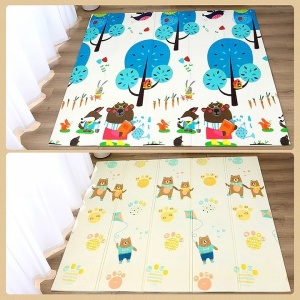 Covoras pentru Copii, Flippy, cu 2 Fete, Model Zmeu/Ursi, din XPE+PE, Impermeabil, Antiderapant, Protectie Termica, +3 Luni, Pliabil, 180 x 200 x 1.5 cm, Multicolor - Img 2