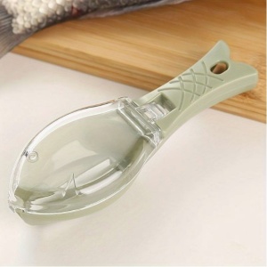 Curatator Manual Solzi de Peste, Flippy, Forma Peste , Recipient cu Capcac pentru Solzi, Plastic, Verde deschis, 16x6 cm - Img 3