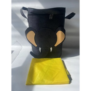 Cutie de Depozitare 2In1, Flippy, Impermeabila, Covor pentru Jucarii si Lego 150cm, Capacitate Mare, cu Manere, cu Sfori, Inaltime 40cm, Model Elefan, Gri - Img 2