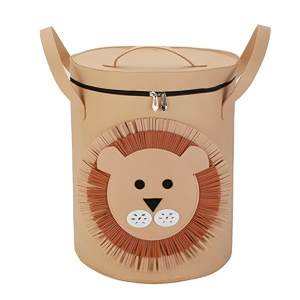 Cutie de Depozitare 2In1, Flippy, Impermeabila, Covor pentru Jucarii si Lego 150cm, Capacitate Mare, cu Manere, cu Sfori, Inaltime 40cm, Model Leu, Maro