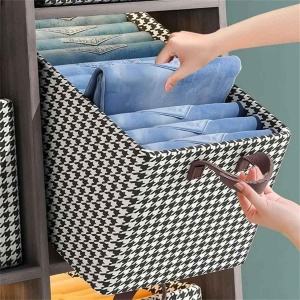 Cutie De Depozitare, Flippy, Pentru Haine, Lenjerie, Sosete Si Sutiene, Material Textil, 7 Compartimente, 44x30x20 cm, Culoare Alb-Negru - Img 6