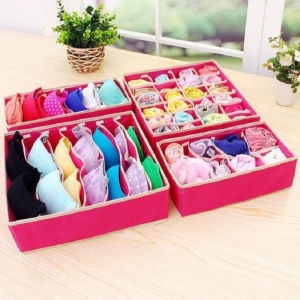 Cutie De Depozitare, Flippy, Pentru Lenjerie, Sosete Si Sutiene, Material Textil, 6 Compartimente, 32 x 16 x 10 cm, Culoare Roz - Img 3
