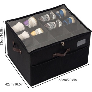 Cutie de Depozitare pentru Pantofi, Flippy, 53x42x33 cm, cu Capac Transparent si Fermoar, din Panza Oxford, Pliabila, Negru - Img 3
