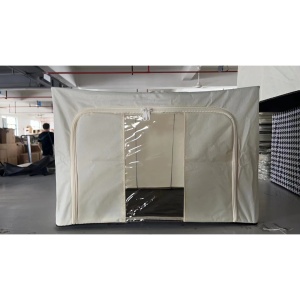 Cutie de depozitare pliabil, Flippy, Cadru Metalic, cu fermoar, 100 L, material textil, 60x42x40 cm, suport de baza din plastic stabil, Bej