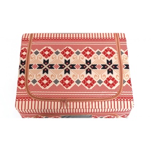 Cutie de Depozitare Pliabila, Flippy,100 L din Bumbac si In, 60X42X40 cm, Fereastra Frontala, 2 Usi de Acces cu Fermoar Bidirectional, Cadru Metalic, Suport Baza Stabil din Plastic, Motiv Traditional Model 1 - Img 2