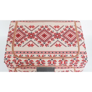 Cutie de Depozitare Pliabila, Flippy,100 L din Bumbac si In, 60X42X40 cm, Fereastra Frontala, 2 Usi de Acces cu Fermoar Bidirectional, Cadru Metalic, Suport Baza Stabil din Plastic, Motiv Traditional Model 2 - Img 2
