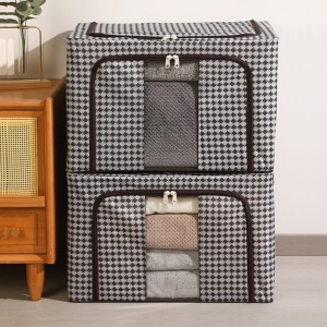 Cutie de Depozitare Pliabila, Flippy, Cu fermoar Bidirectional, 100 L, Textil, 60x42x40 cm, Cadru Metalic, o Fereastra, Suport Baza Stabil din Plastic, Design Zebra, Alb Negru - Img 6