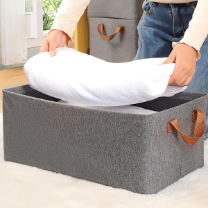 Cutie de Depozitare Tip Cos, Flippy, Material Textil, Pliabila, 47x28x20 cm, 35 l, Cadru Metalic, cu Manere, Maro - Img 4