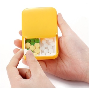 Cutie depozitare medicamente, 2 compartimente, Glisanta, Galben, Patrata, Flippy, Inchidere etans - Img 3
