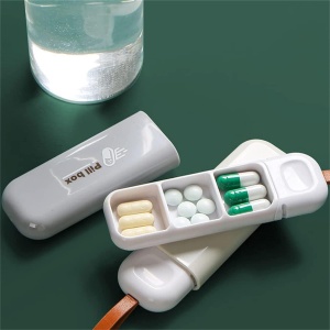 Cutie Depozitare Medicamente, Flippy, Portabila, 3 Compartimente, Tip Breloc, Plastic, Glisanta, Gri, 10.7x3.6x1.6 cm - Img 2