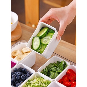 Cutie pentru Depozitare Alimente, Flippy, 8 Compartimente cu Capac, Material PET+PP, 29 x 20 x 9 cm, Alb/Transparent - Img 3